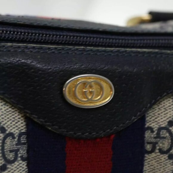 GUCCI GG Canvas Sherry Line Hand Bag PVC 2way Navy Red - Picture 6 of 16